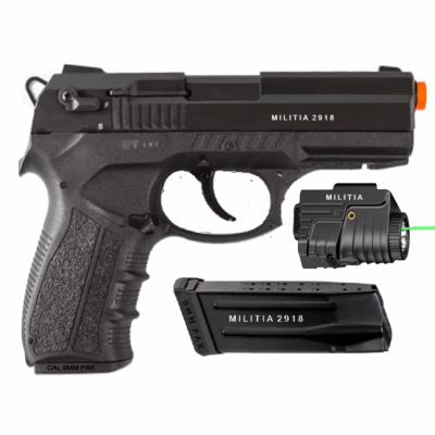 Militia 2918 Semi-Auto 9mm Blank Front Firing Non-Gun Pistol Prop