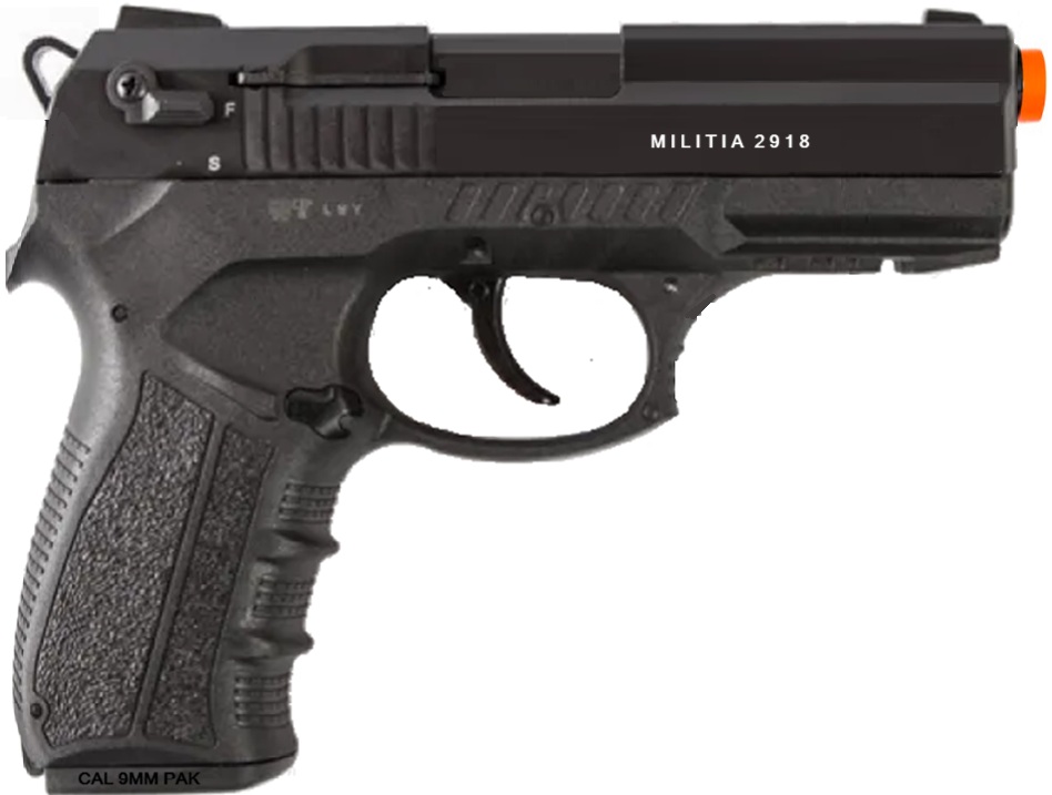 Militia 2918 Semi-Auto 9mm Blank Front Firing Non-Gun Pistol Prop ebay