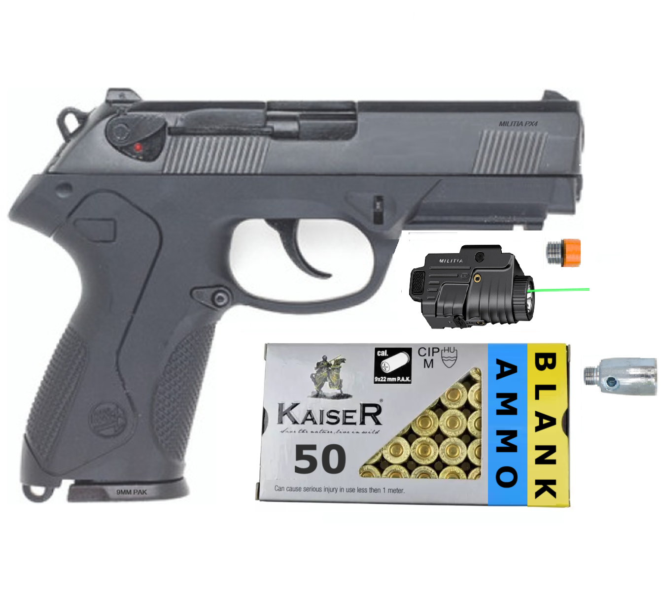 Militia Model PX4 Semi-Auto Front Firing 9mm Blank Non-Gun Pistol Prop Ammo