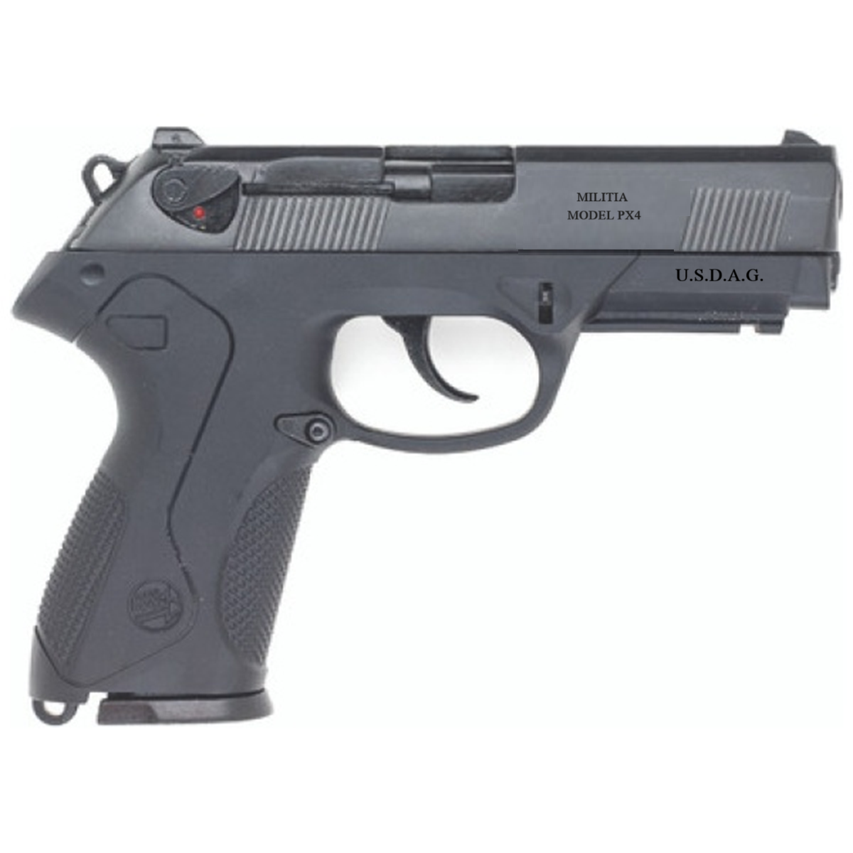 Militia Model PX4 Semi-Auto Front Firing 9mm Blank Non-Gun Pistol Prop Ammunition