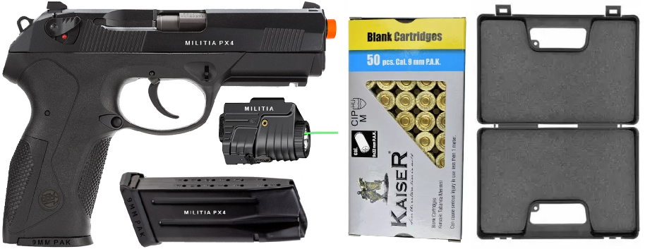 Militia-PX4-Semi-Auto-9mm-Blank-Front-Firing-Non-Gun-Prop-Pistol-Package-Includes